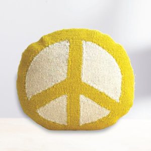 Peace Sign Hand-Hooked Accent Pillow