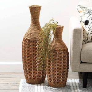 Organic Woven Rattan Vases, Set of 2