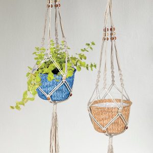 Olivia Fabric Planter with Macrame Holder - Blue