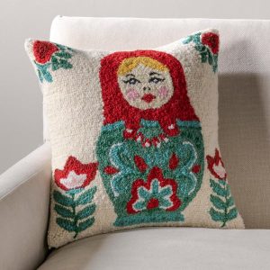 Matryoshka Folk Art Hooked Pillow
