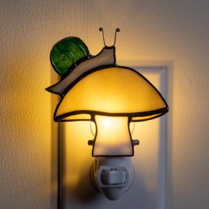 Handcrafted Stained Glass Snail and Mushroom Night Light - Off White