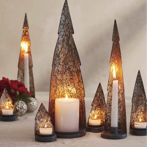 Mirrored Glass Tree-Shaped Candleholder Collection