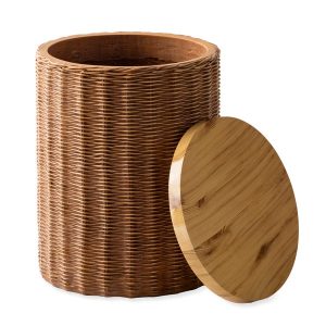 Faux Wicker Concrete Storage Side Table