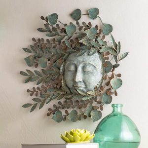 Metal Leaf Sun Face Wall Art