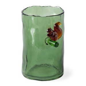 Green Glass Hurricane with Squirrel Collection
