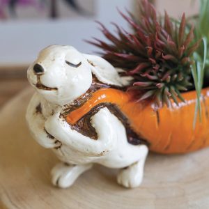Ceramic Rabbit Pulling a Carrot Planter