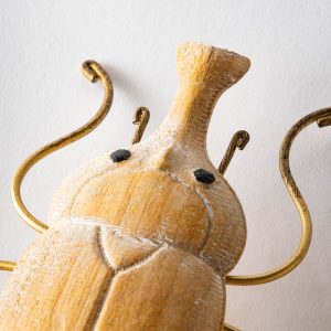 Carved Wood and Wire Beetle Wall Hooks, Set of 3