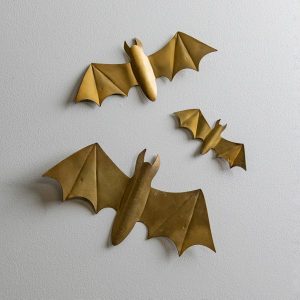 Gold Metal Winged Bats Wall D'cor, Set of 3