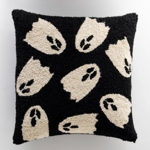 Handhooked Wool Ghost Pillow, 16" Sq.