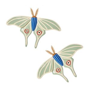 Large-Scale Ceramic Sculpted Moth Wall Art, Set of 2 - Blue