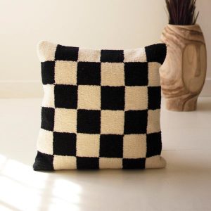 Checkered Hand-Hooked Pillow, 18"L x 18"W