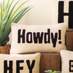 Howdy Hand-Hooked Pillow, 23"L x 14"W