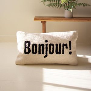 Bonjour Hand-hooked Pillow, 23"L x 14"W